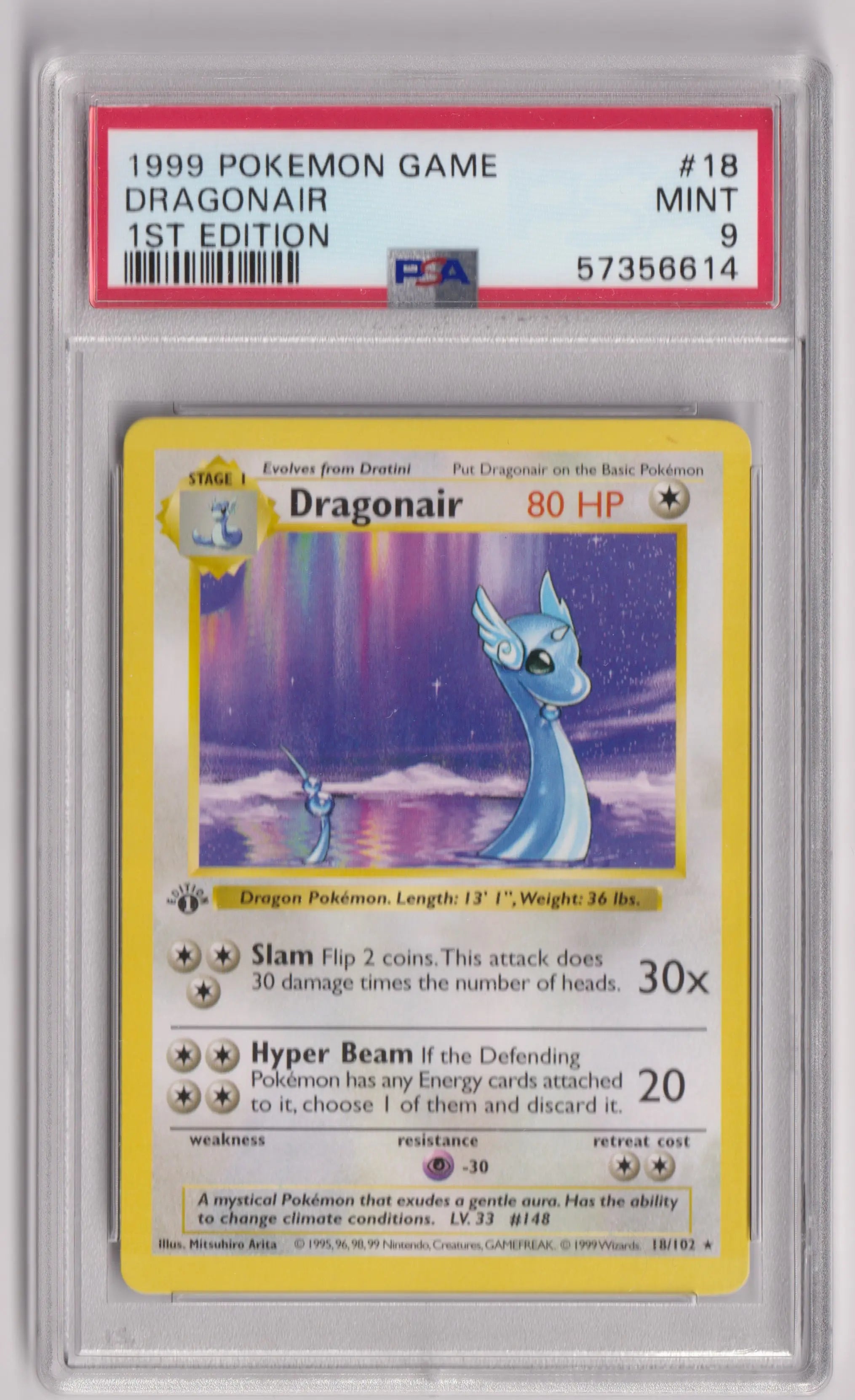 1999 Pokemon Game Dragonair 1st Edition PSA 9 18/102 