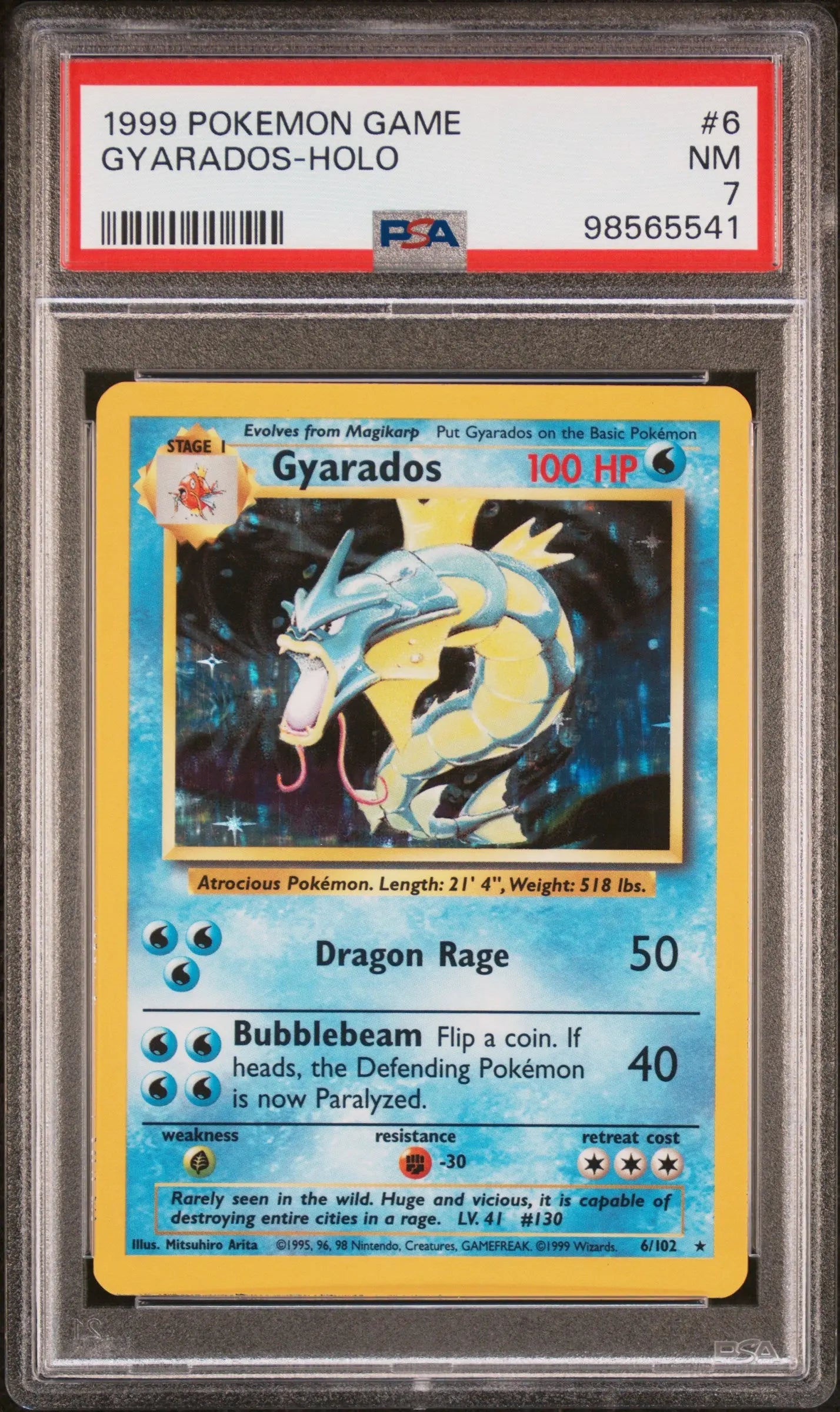 1999 Pokemon Game Gyarados Holo 6/102 PSA 7 
