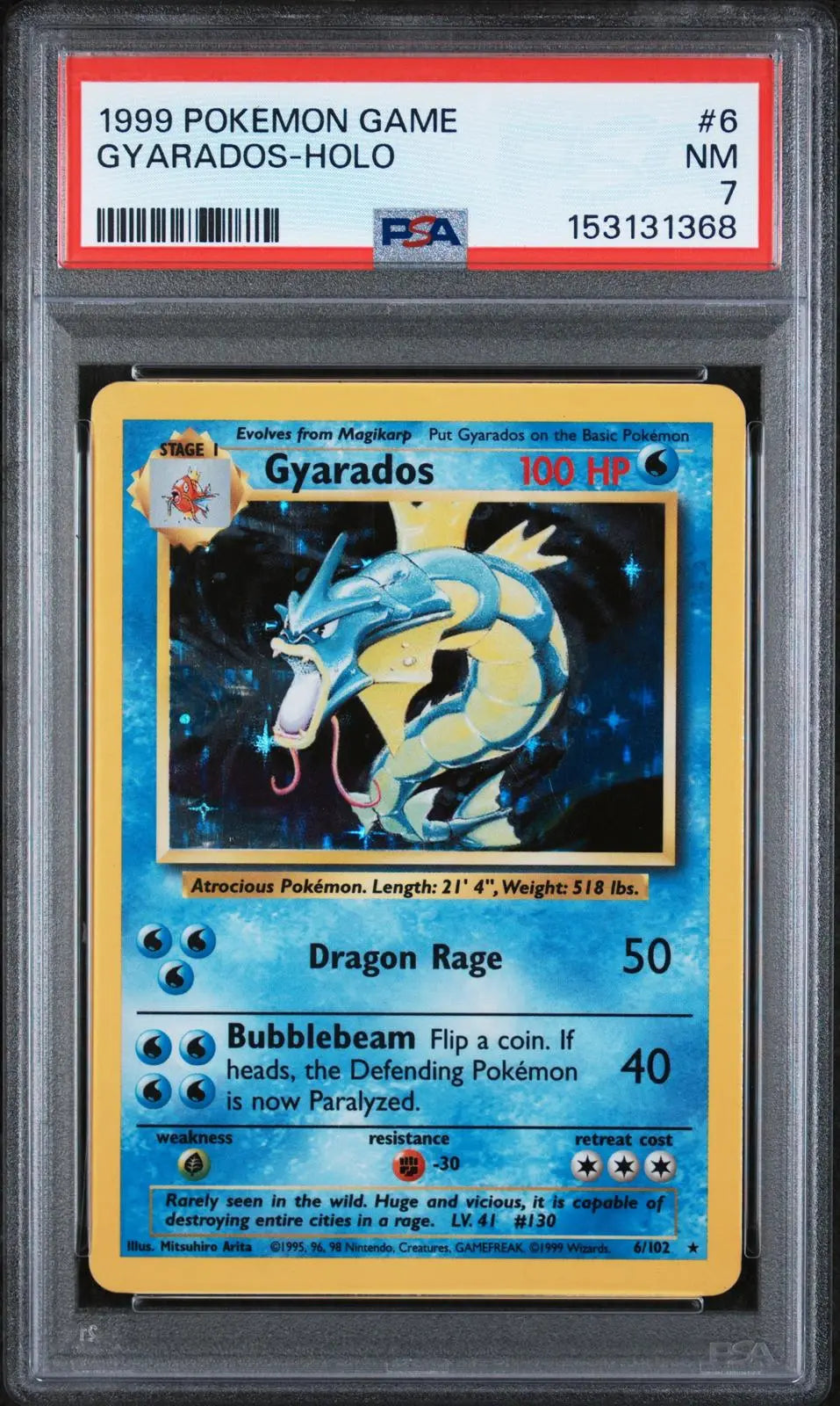 1999 Pokemon Game Gyarados-Holo 6/102 PSA 7 