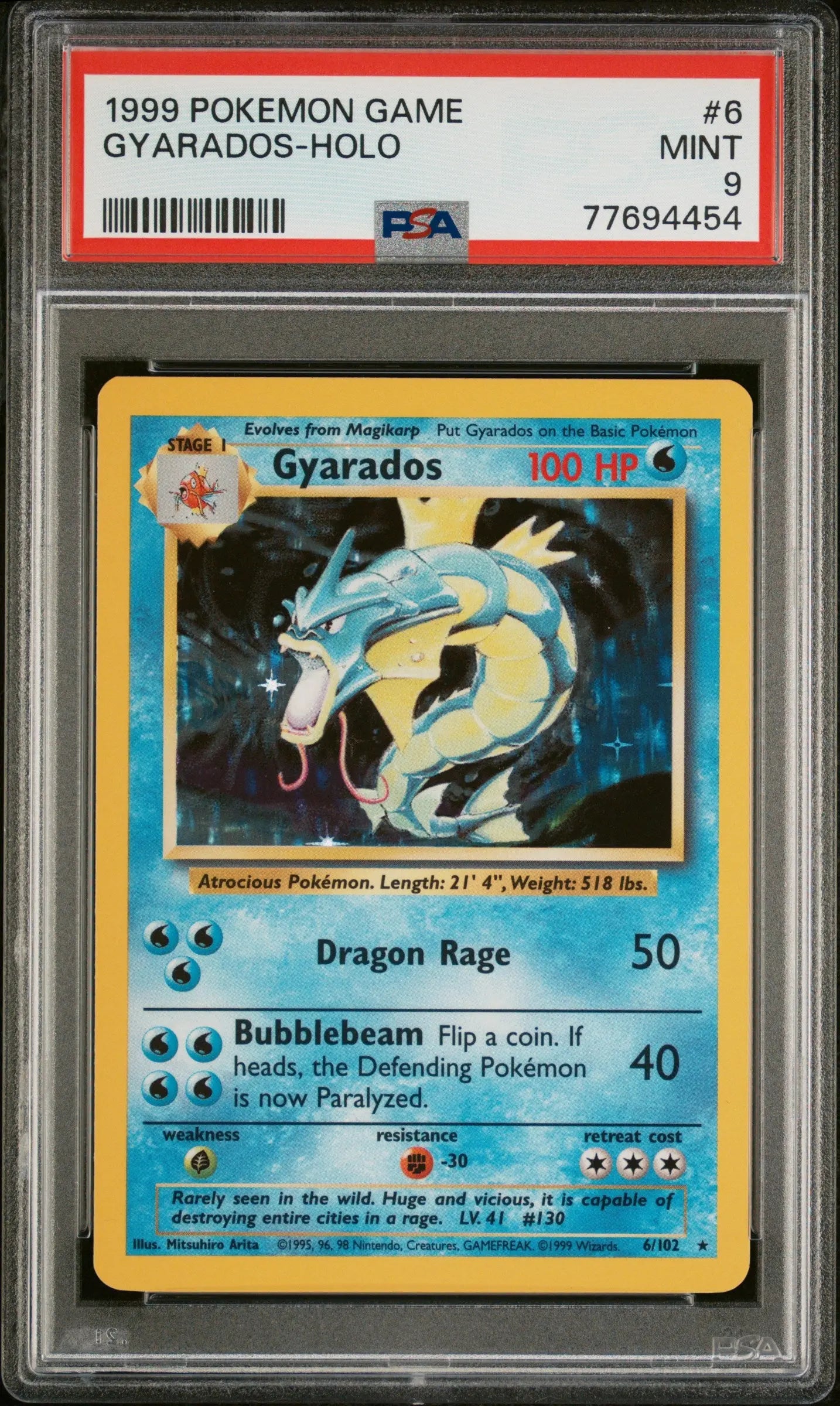 1999 Pokemon Game Gyarados Holo 6/102 PSA 9 