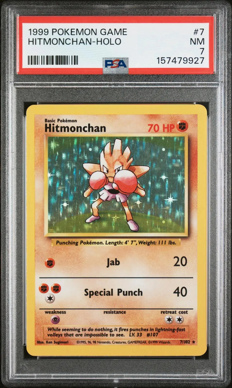 1999 Pokemon Game Hitmonchan-Holo 7/102 PSA 7 