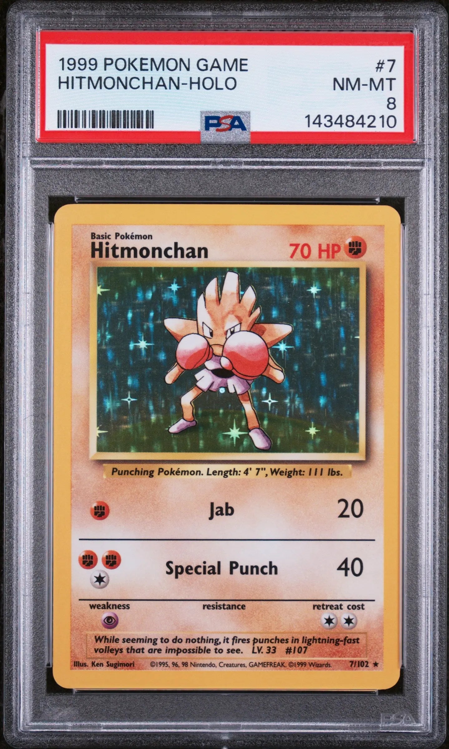 1999 Pokemon Game Hitmonchan Holo 7/102 PSA 8 