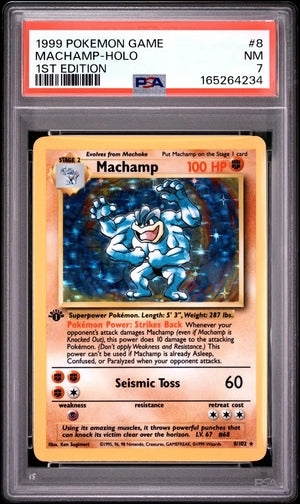 1999 Pokemon Game Machamp-Holo 1st Edition 8/102 PSA 7 