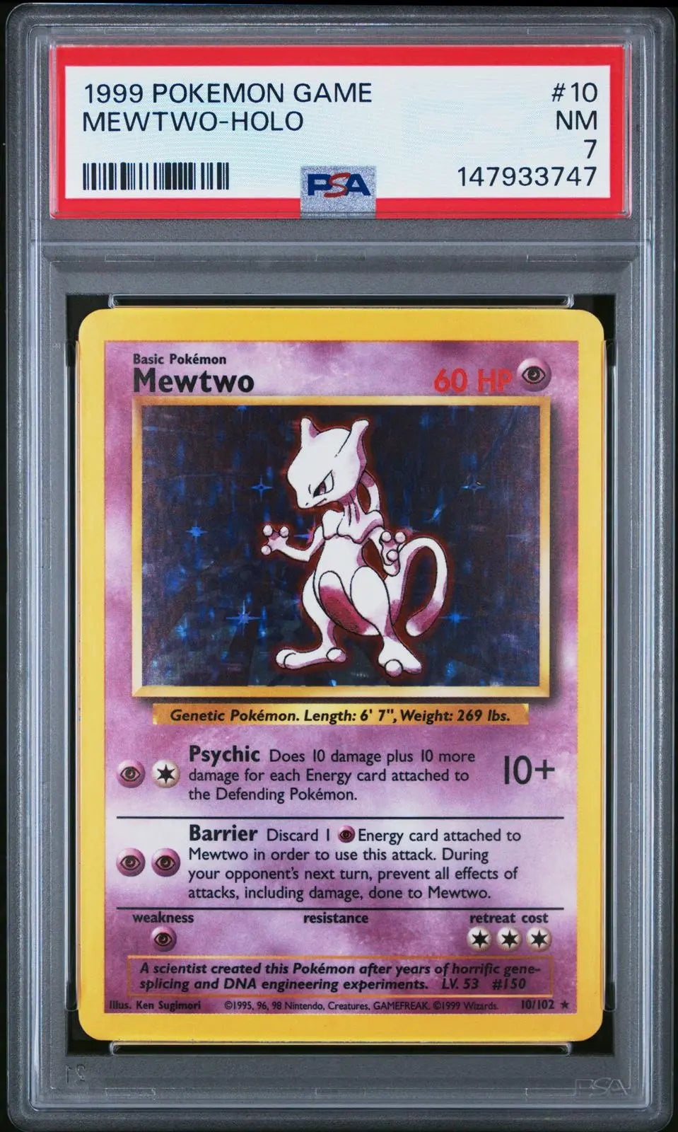1999 Pokemon Game Mewtwo-Holo 10/102 PSA 7 