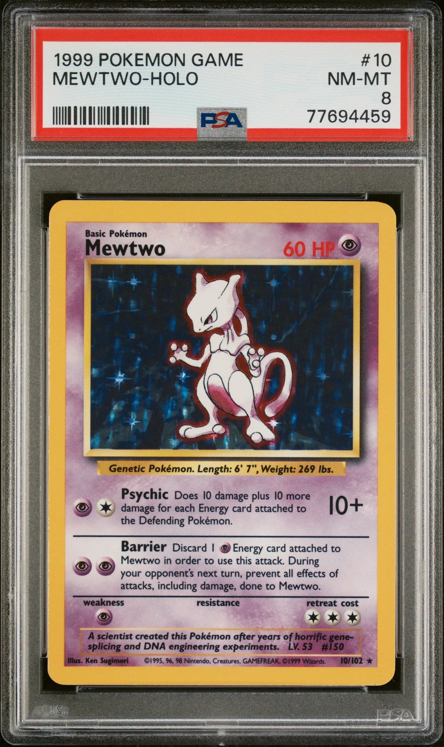 1999 Pokemon Game Mewtwo Holo 10/102 PSA 8 