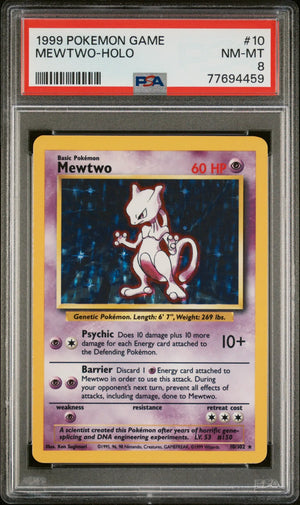 1999 Pokemon Game Mewtwo Holo 10/102 PSA 8 