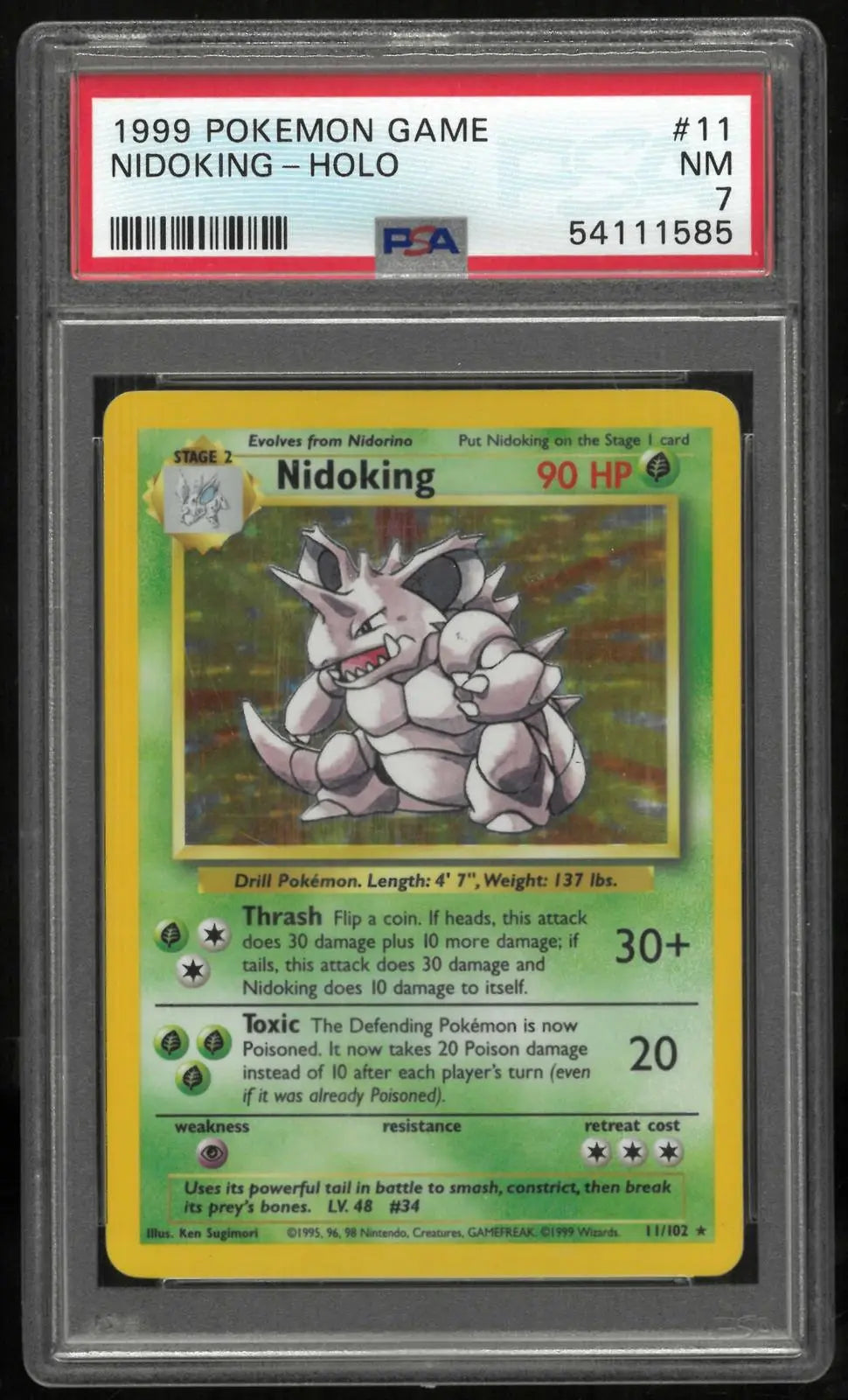 1999 Pokemon Game Nidoking-Holo PSA 7 
