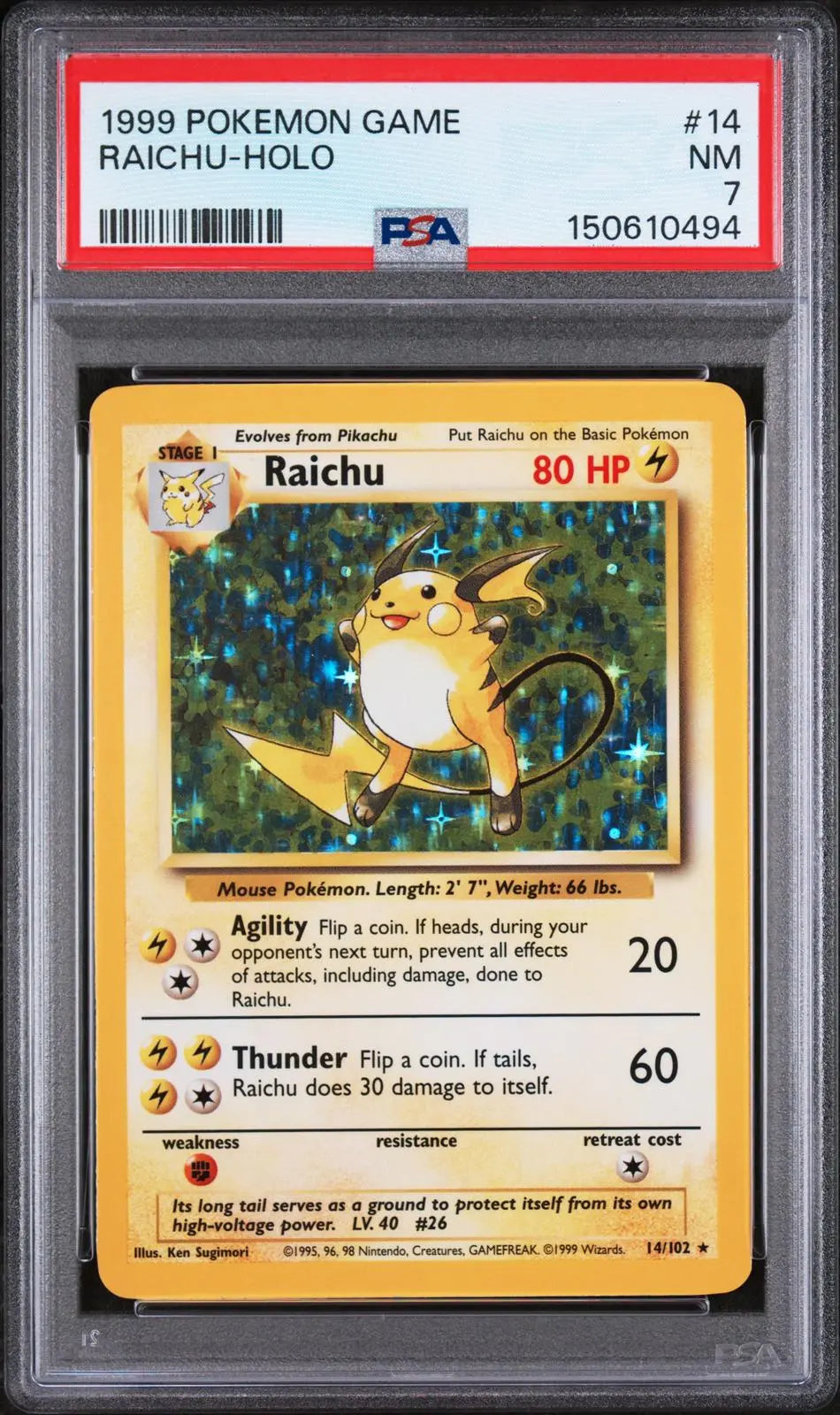 1999 Pokemon Game Raichu-Holo 14/102 PSA 7 