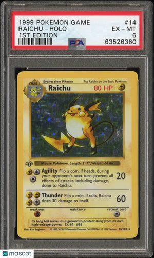 1999 Pokemon Game Raichu Holo 1st Edition PSA 6 14/102 