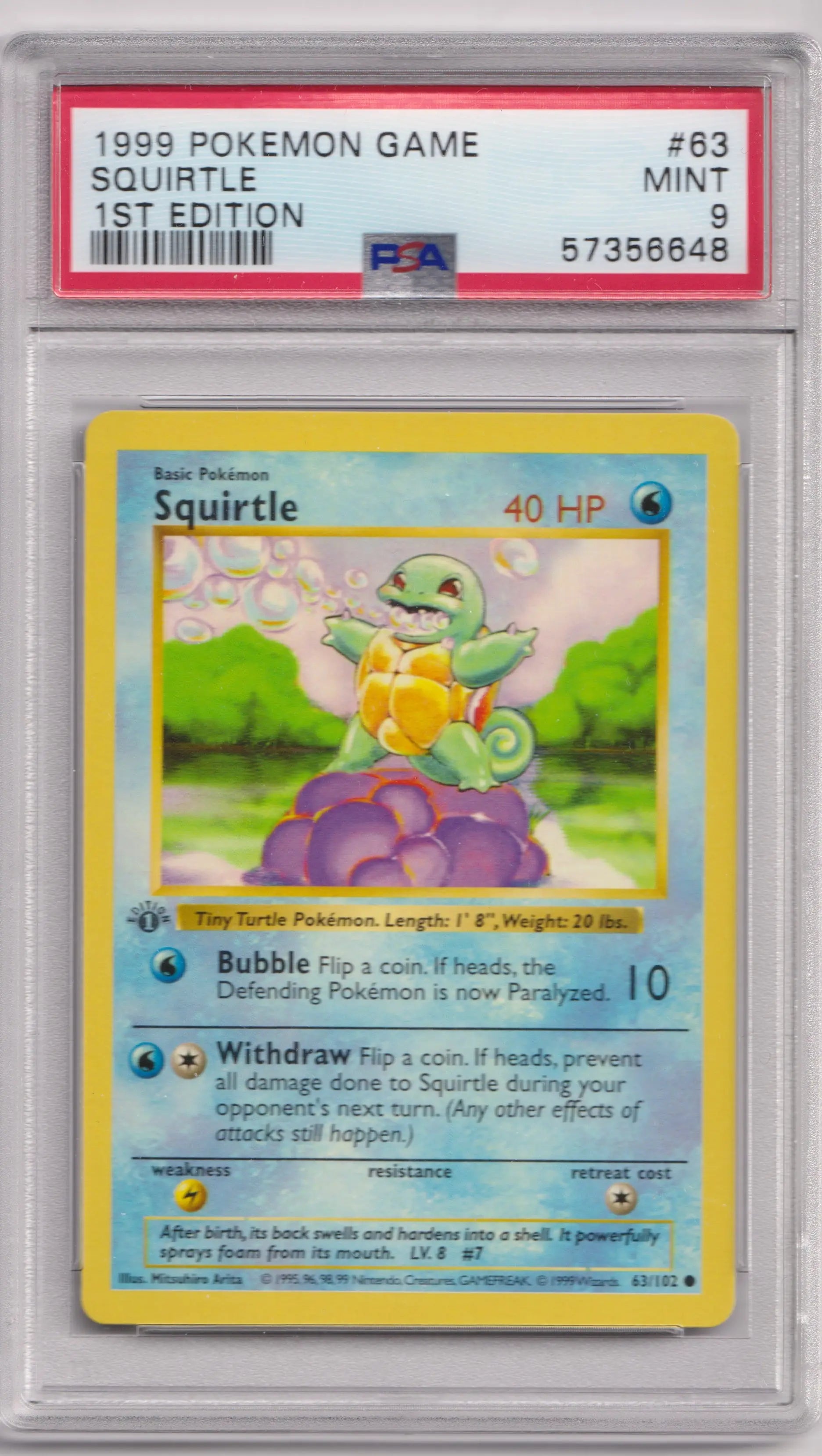 1999 Pokemon Game Squirtle 1st Edition PSA 9 #63 