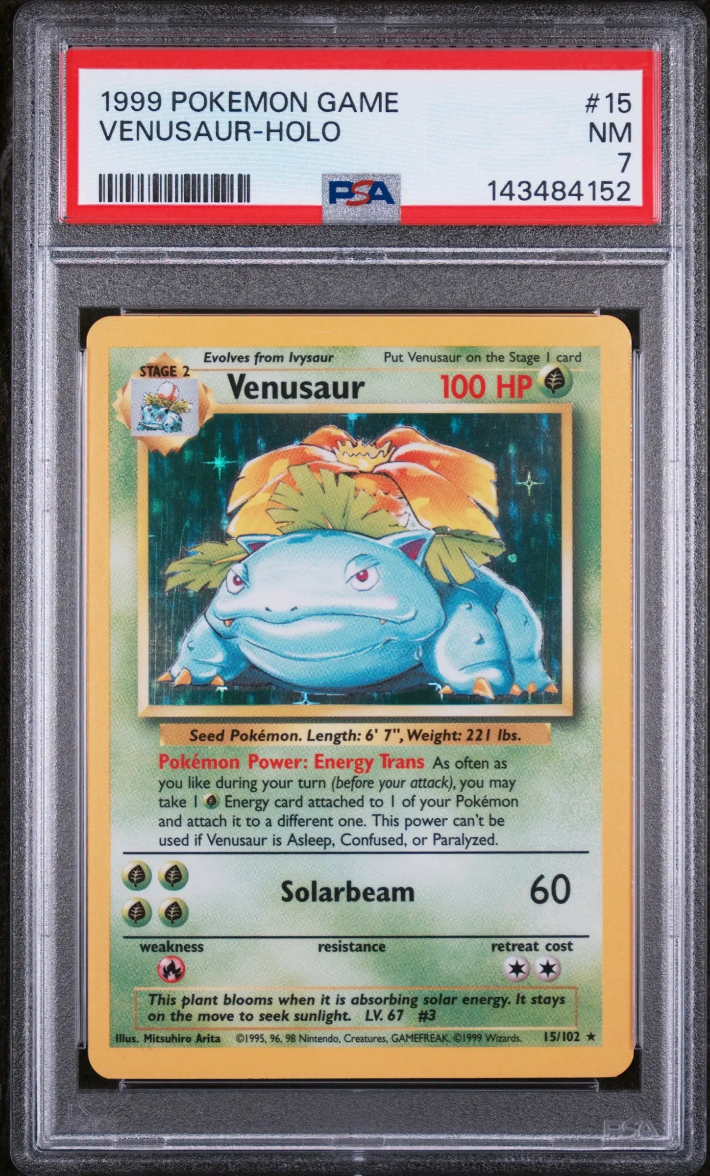1999 Pokemon Game Venusaur Holo 15/102 PSA 7 