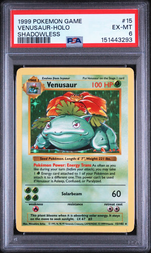 1999 Pokemon Game Venusaur Holo Shadowless 15/102 PSA 6 