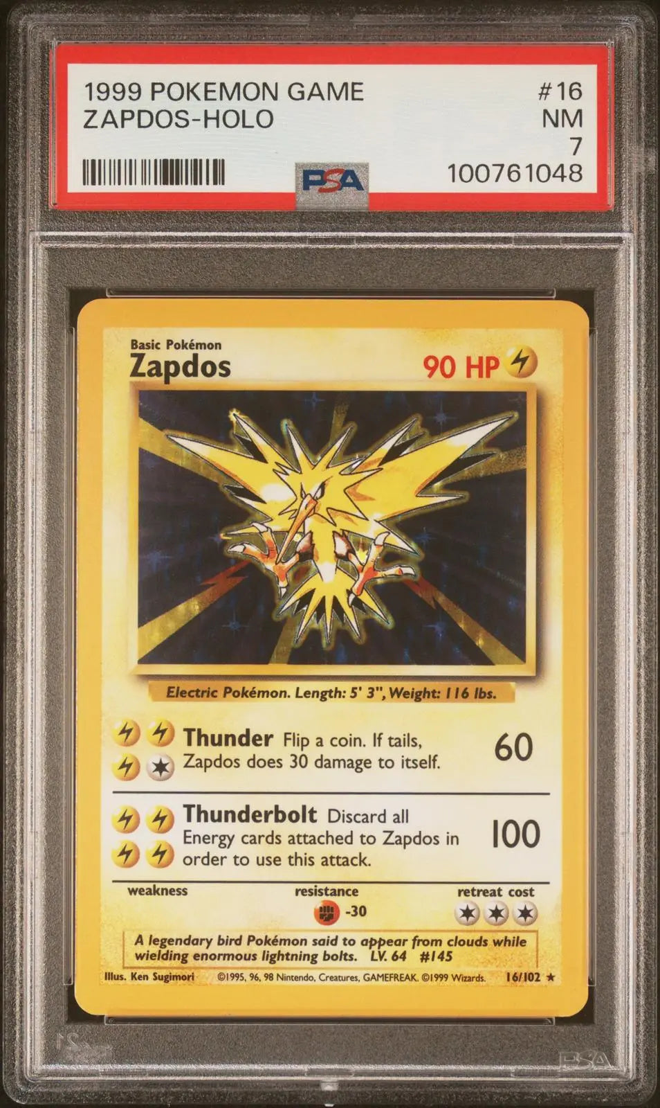 1999 Pokemon Game Zapdos-Holo 16/102 PSA 7 