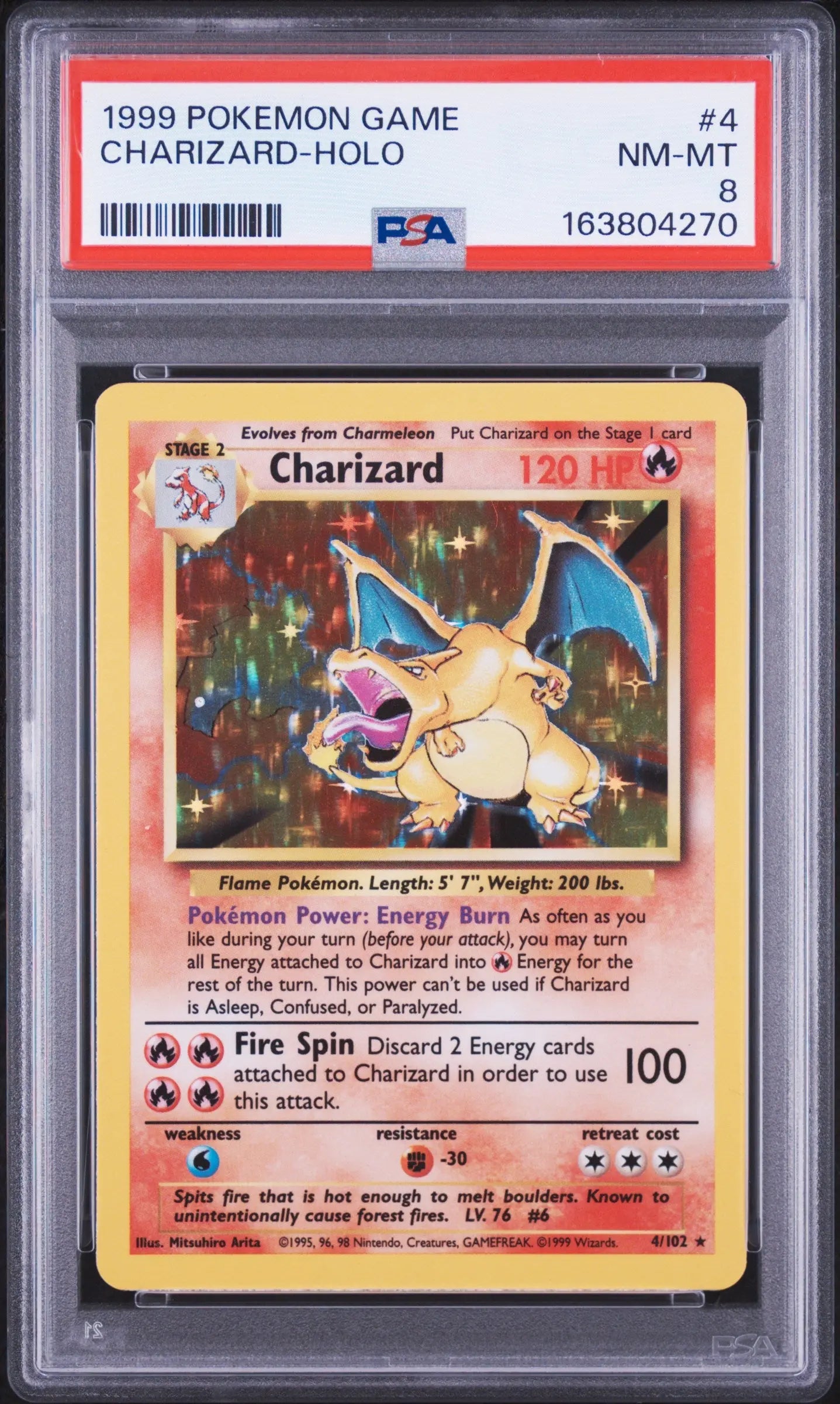 1999 Pokemon Game #4 Charizard-Holo PSA 8 
