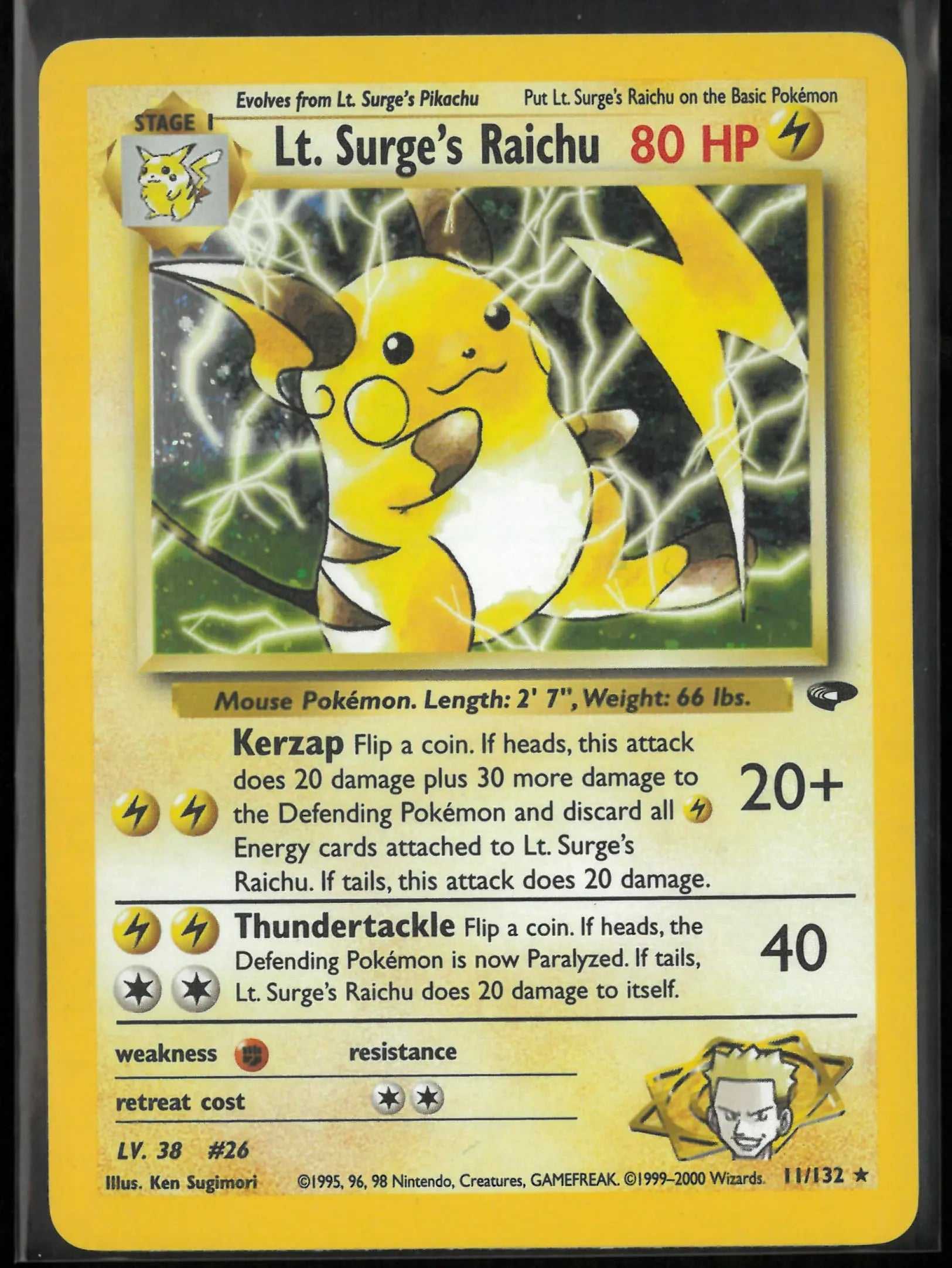 1999 Pokemon Gym Challenge Unlimited Holofoil Lt. Surge's Raichu 11 