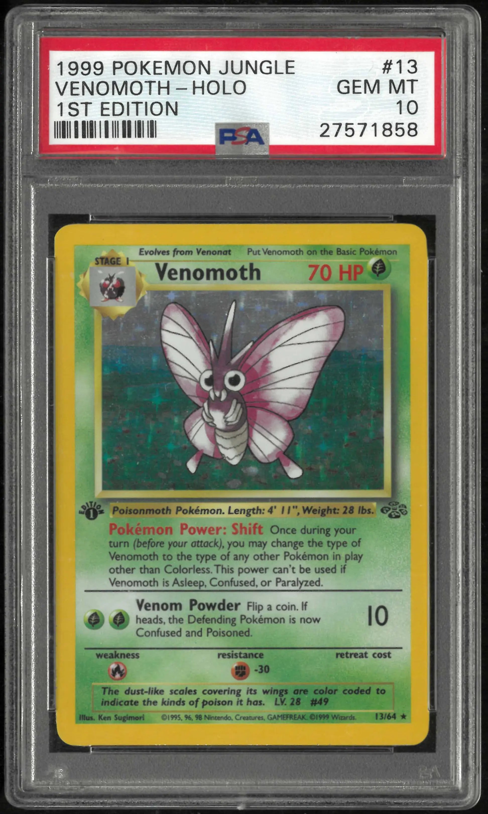 1999 Pokemon Jungle 13/64 Venomoth Holo 1st Edition PSA 10 