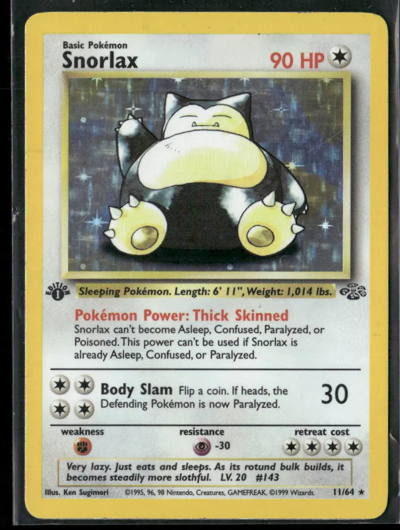1999 Pokemon Jungle 1st Edition Holofoil Snorlax 11/64 LP 