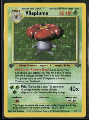 1999 Pokemon Jungle 1st Edition Holofoil Vileplume 15/64 