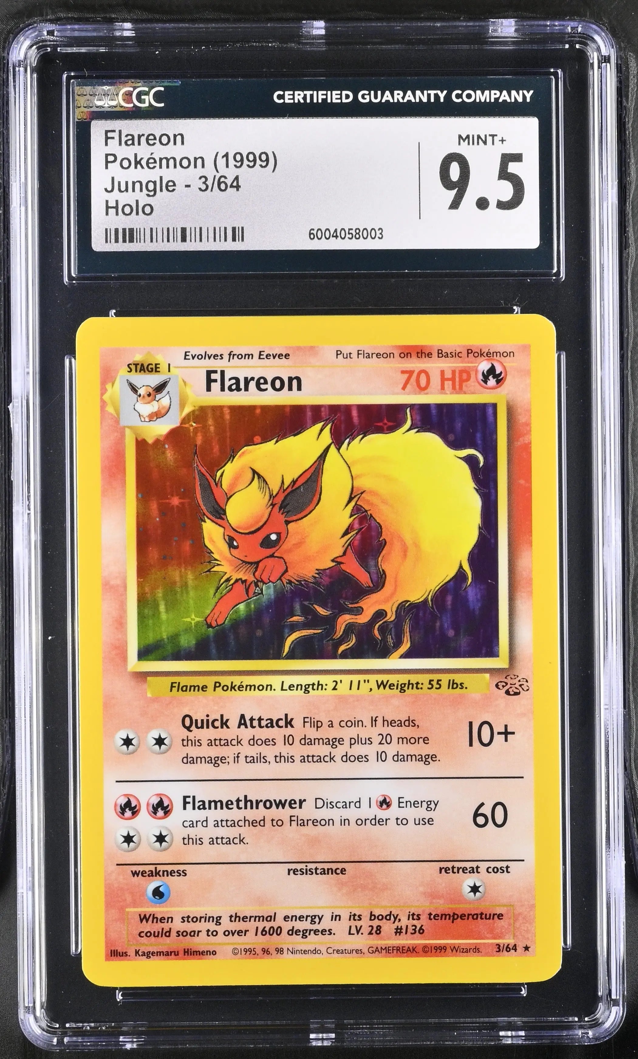 1999 Pokemon Jungle Flareon Holo 3/64 CGC 9.5 