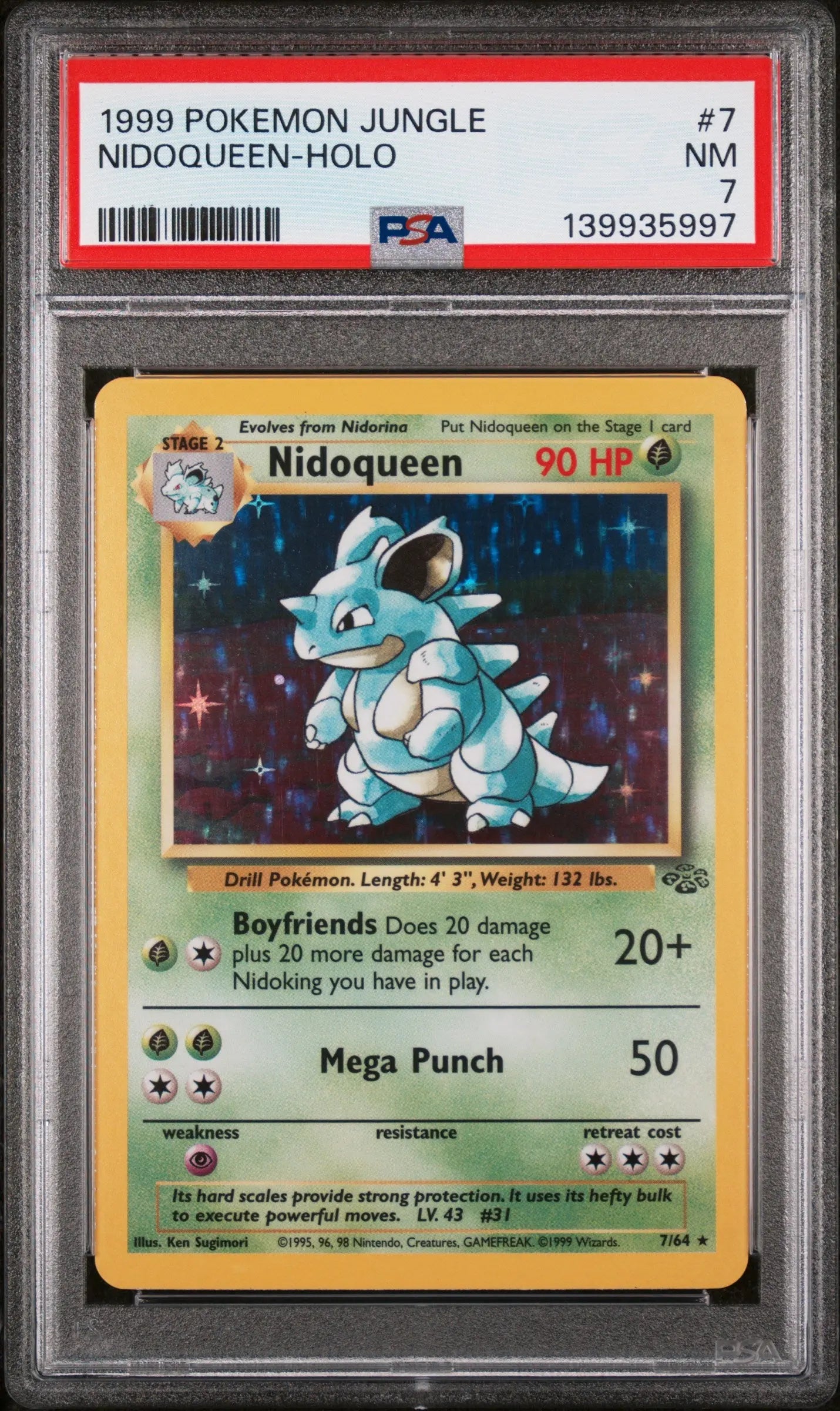1999 Pokemon Jungle Nidoqueen-Holo 7/64 PSA 7 