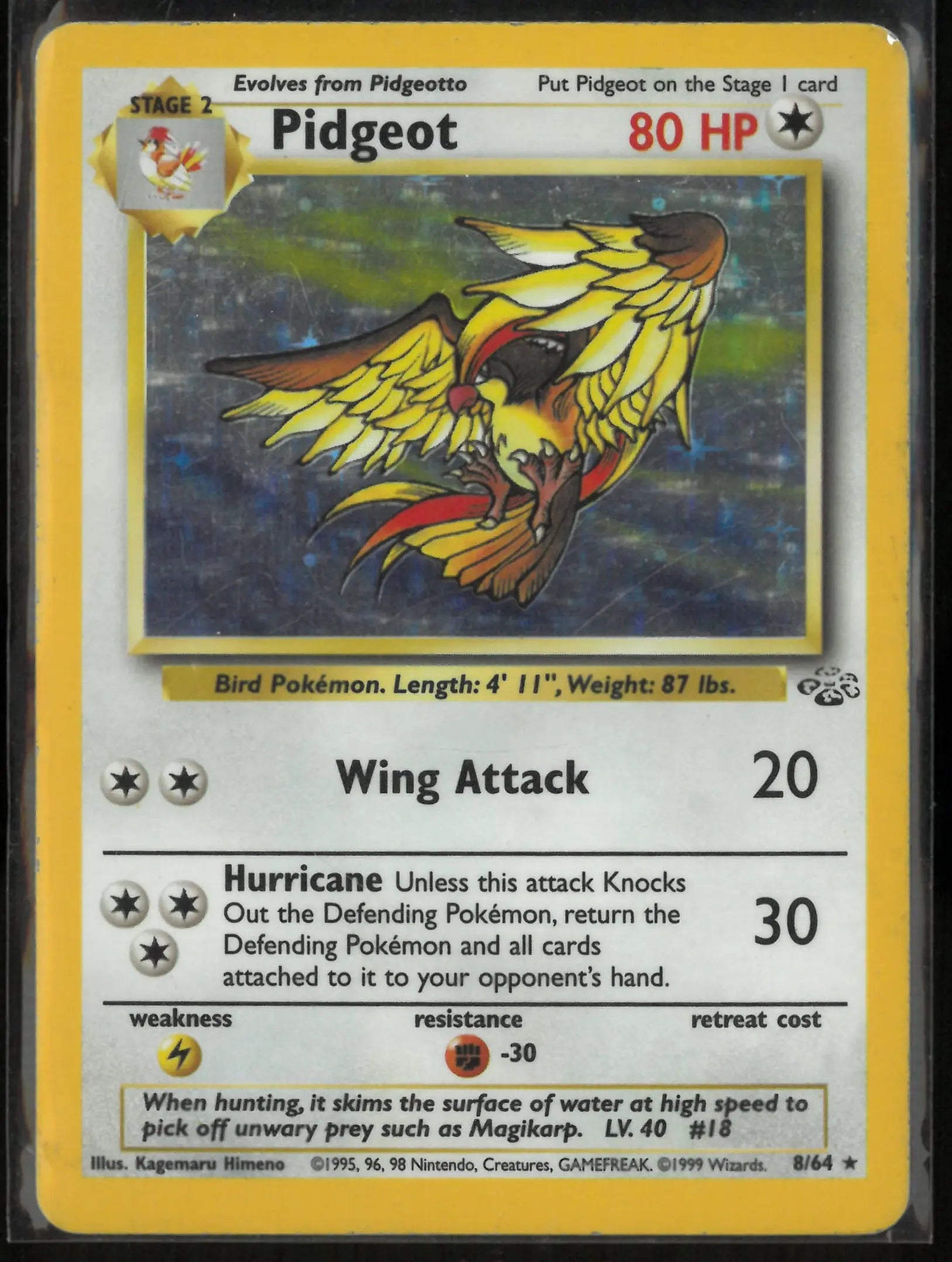 1999 Pokemon Jungle Pidgeot Holo Rare 8/64 LP 