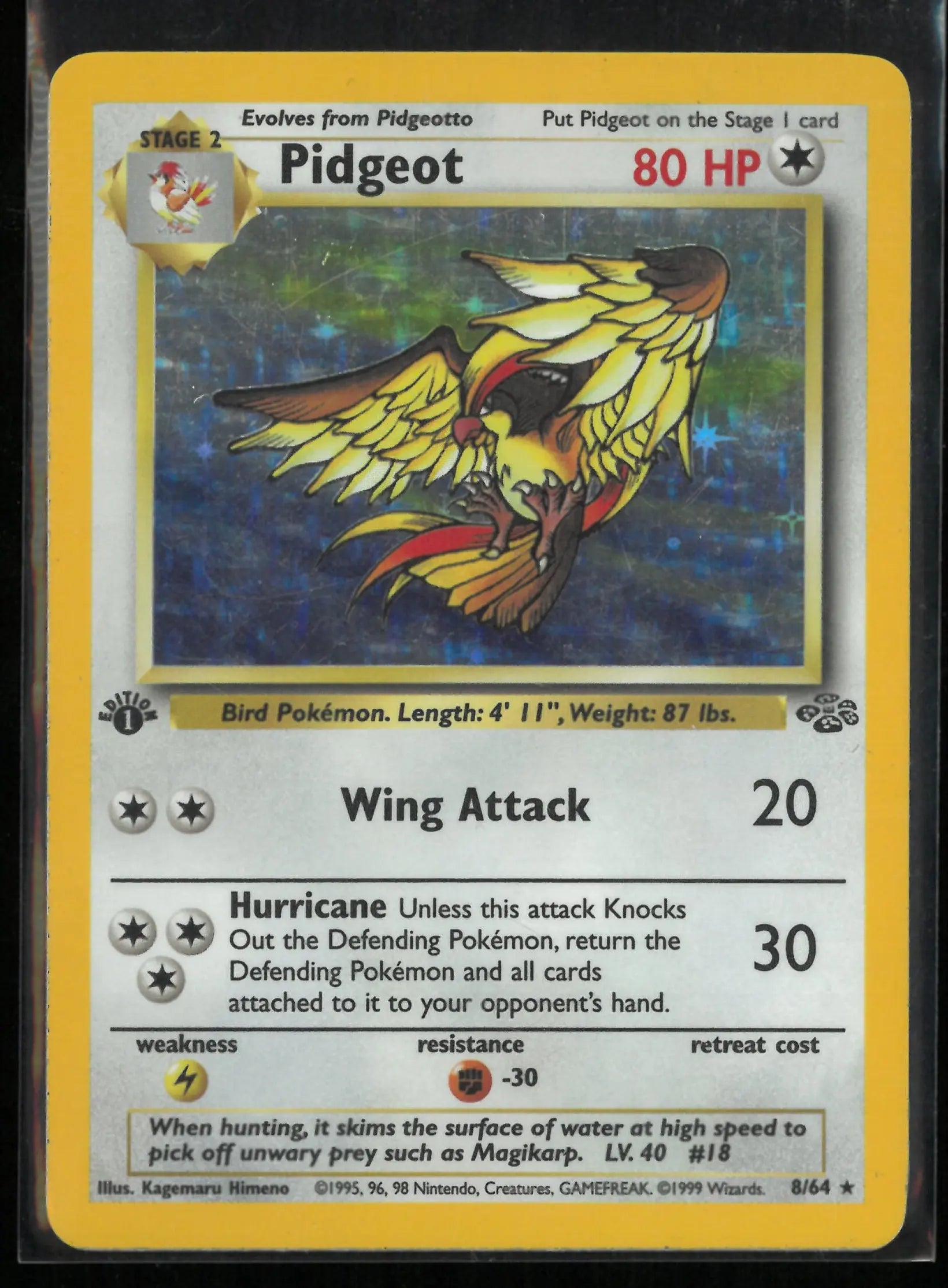1999 Pokemon Jungle Pidgeot Holo Rare First Edition 8/64 