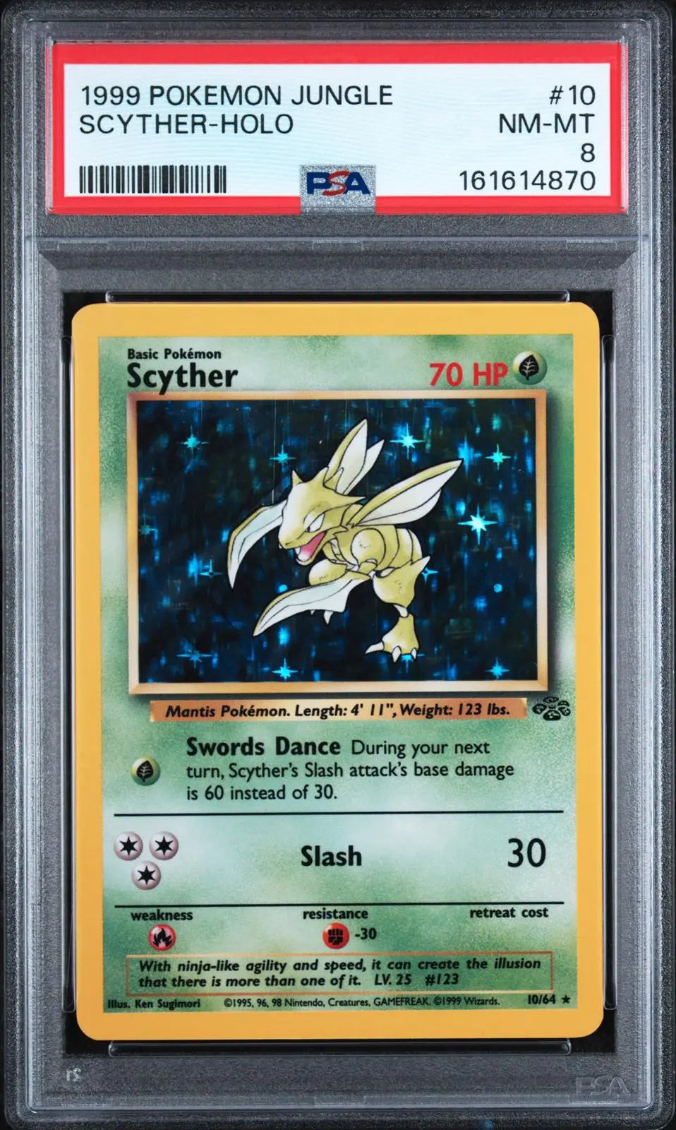 1999 Pokemon Jungle Scyther Unlimited Holofoil Rare 10/64 PSA 8 