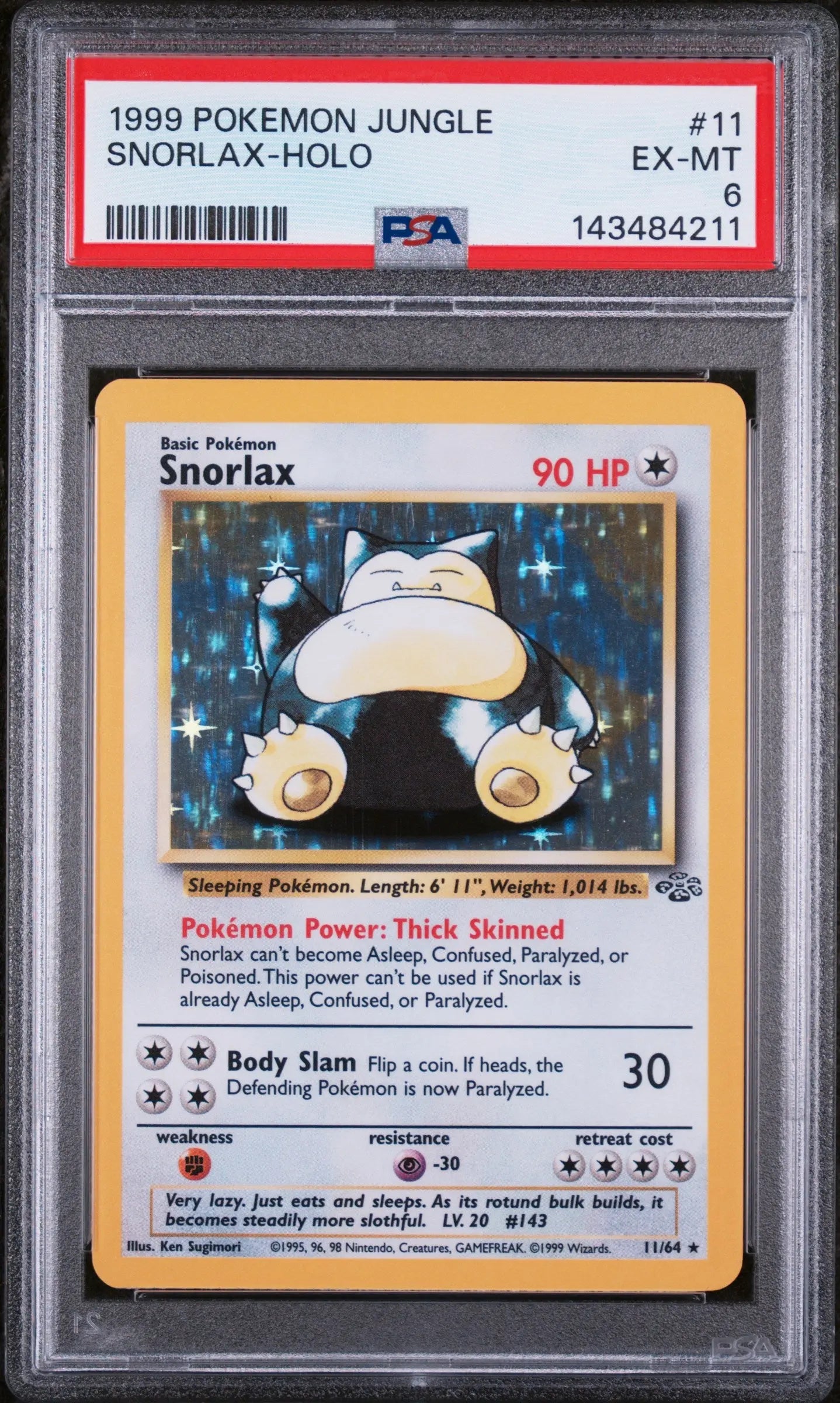 1999 Pokemon Jungle Snorlax Holo 11/64 PSA 6 