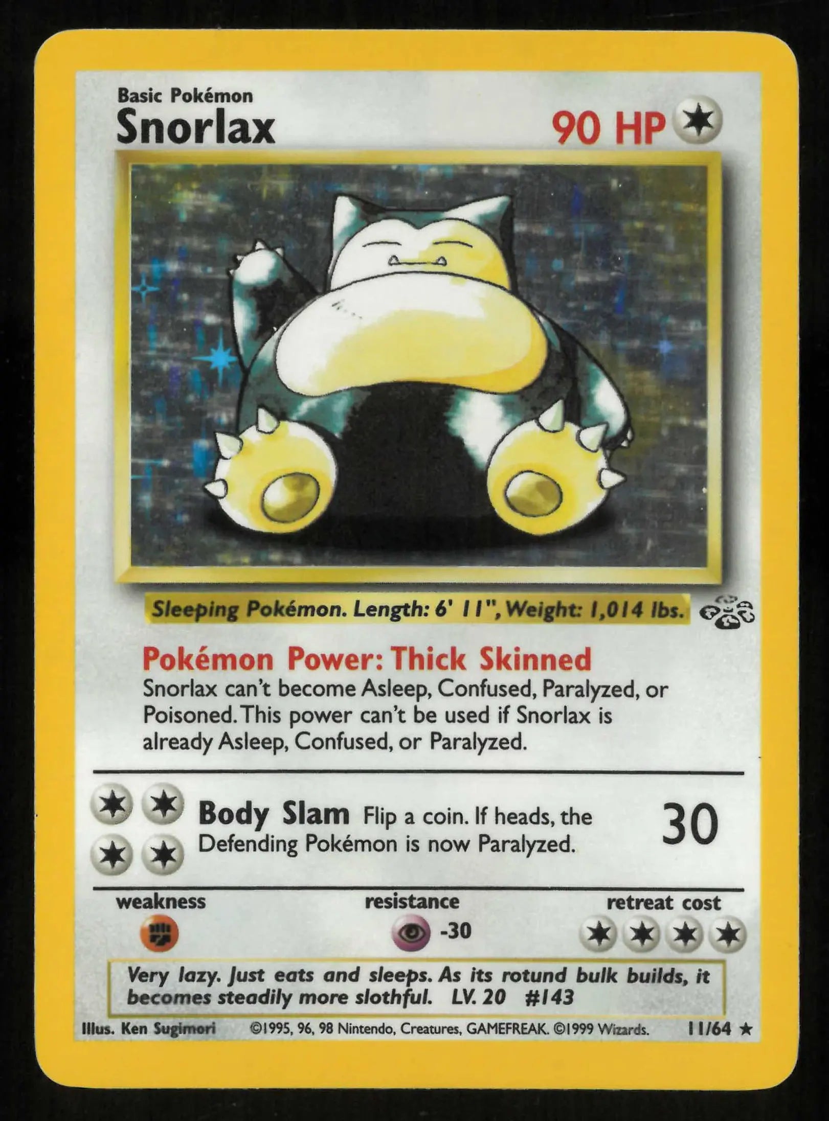 1999 Pokemon Jungle Snorlax Holo Rare 11/64 LP 