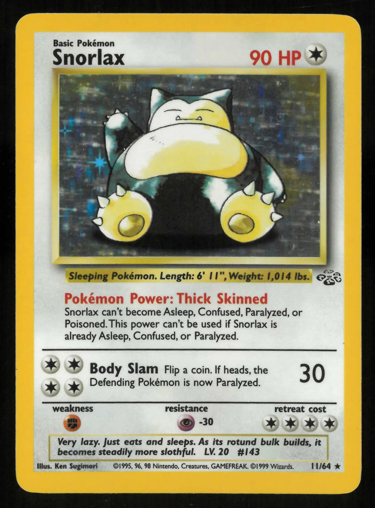 1999 Pokemon Jungle Snorlax Holo Rare 11/64 LP 