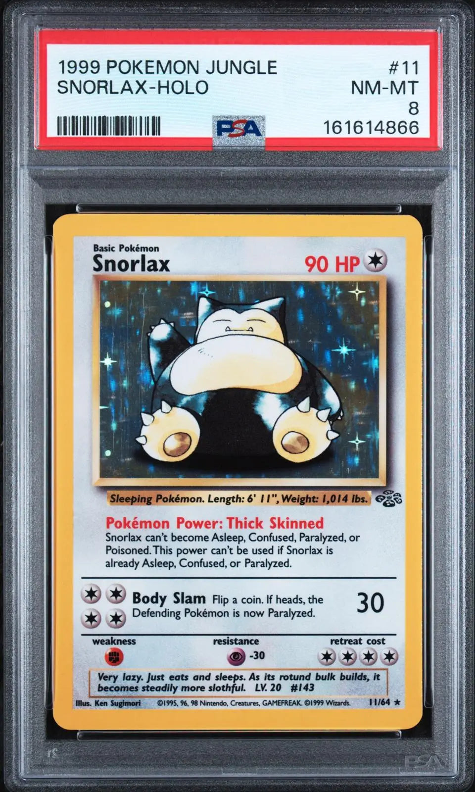 1999 Pokemon Jungle Snorlax Unlimited Holofoil Rare 11/64 PSA 8 