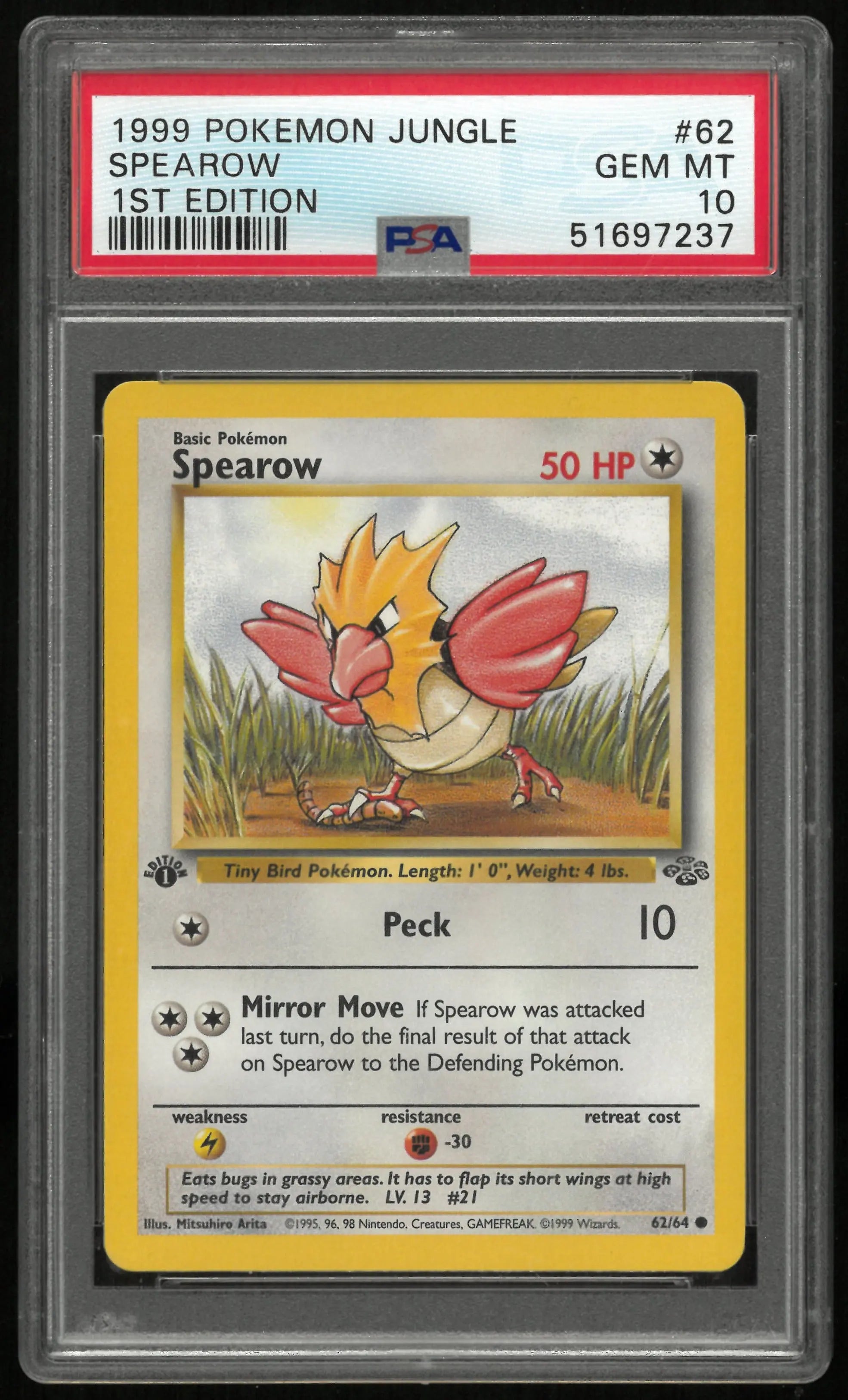 1999 Pokemon Jungle Spearow 1st Edition PSA 10 62/64 