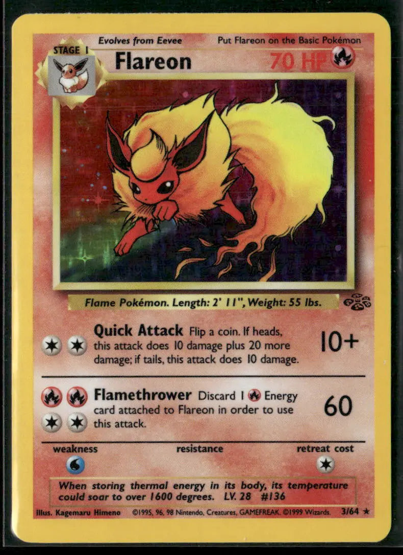 1999 Pokemon Jungle Unlimited Holofoil Flareon 3/64 