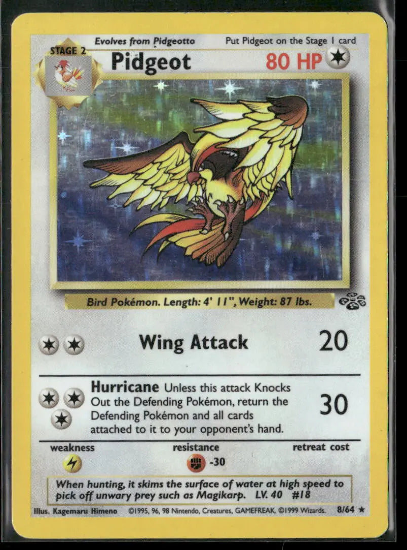 1999 Pokemon Jungle Unlimited Holofoil Pidgeot 8/64 MP 