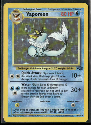 1999 Pokemon Jungle Unlimited Holofoil Vaporeon 12/64 