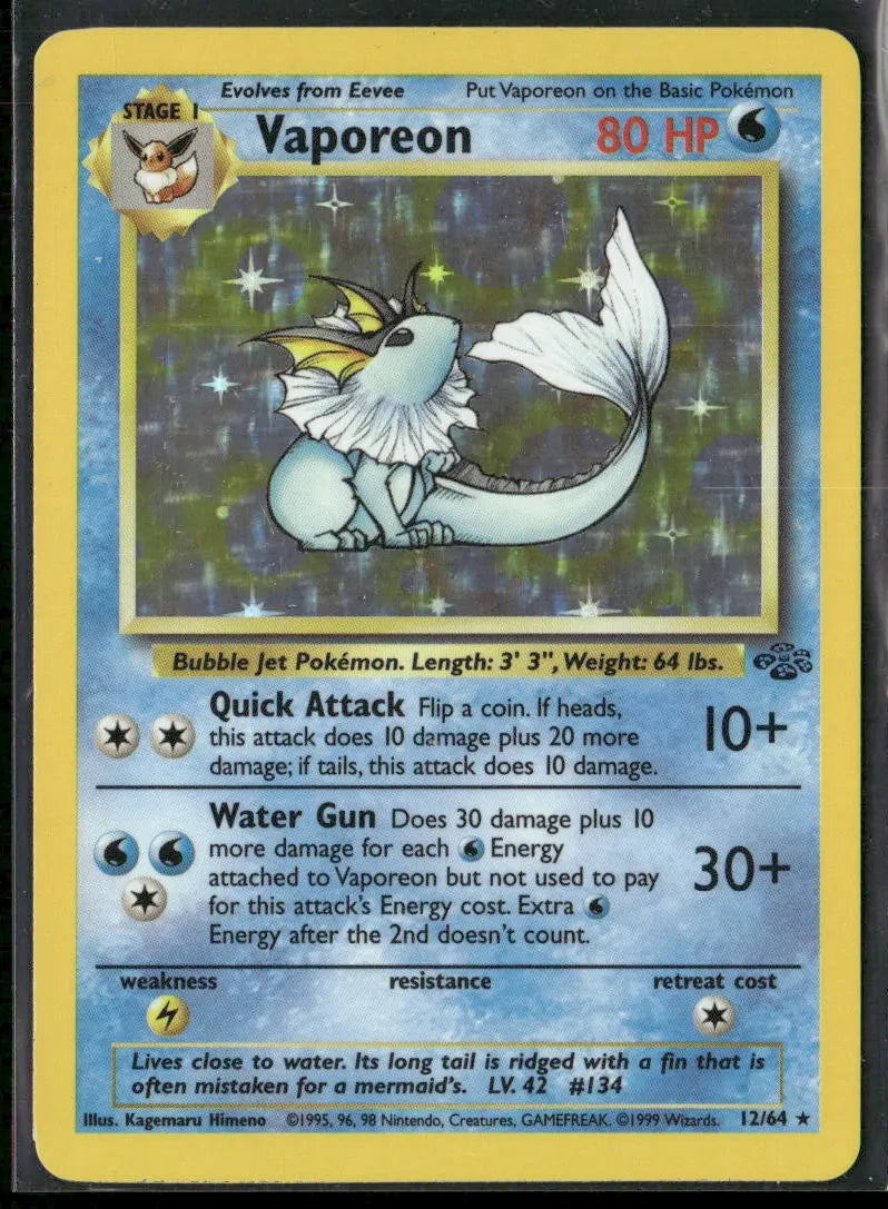 1999 Pokemon Jungle Unlimited Holofoil Vaporeon 12/64 