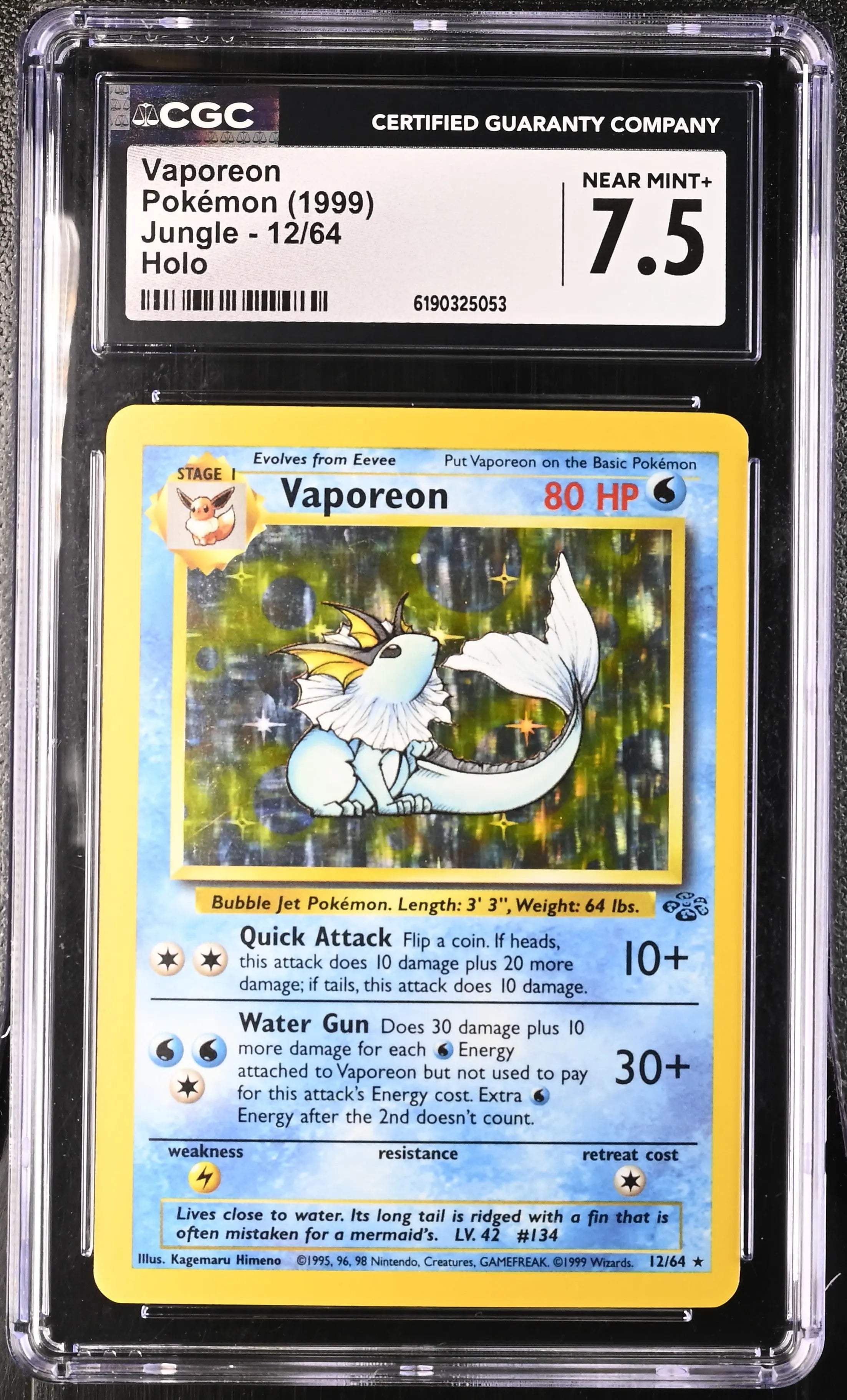 1999 Pokemon Jungle Vaporeon Holo 12/64CGC 7.5 
