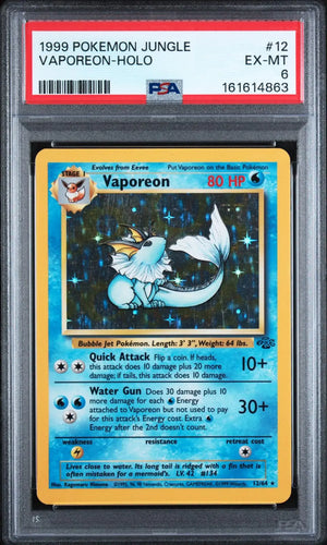 1999 Pokemon Jungle Vaporeon Unlimted Holofoil Rare 12/64 PSA 6 