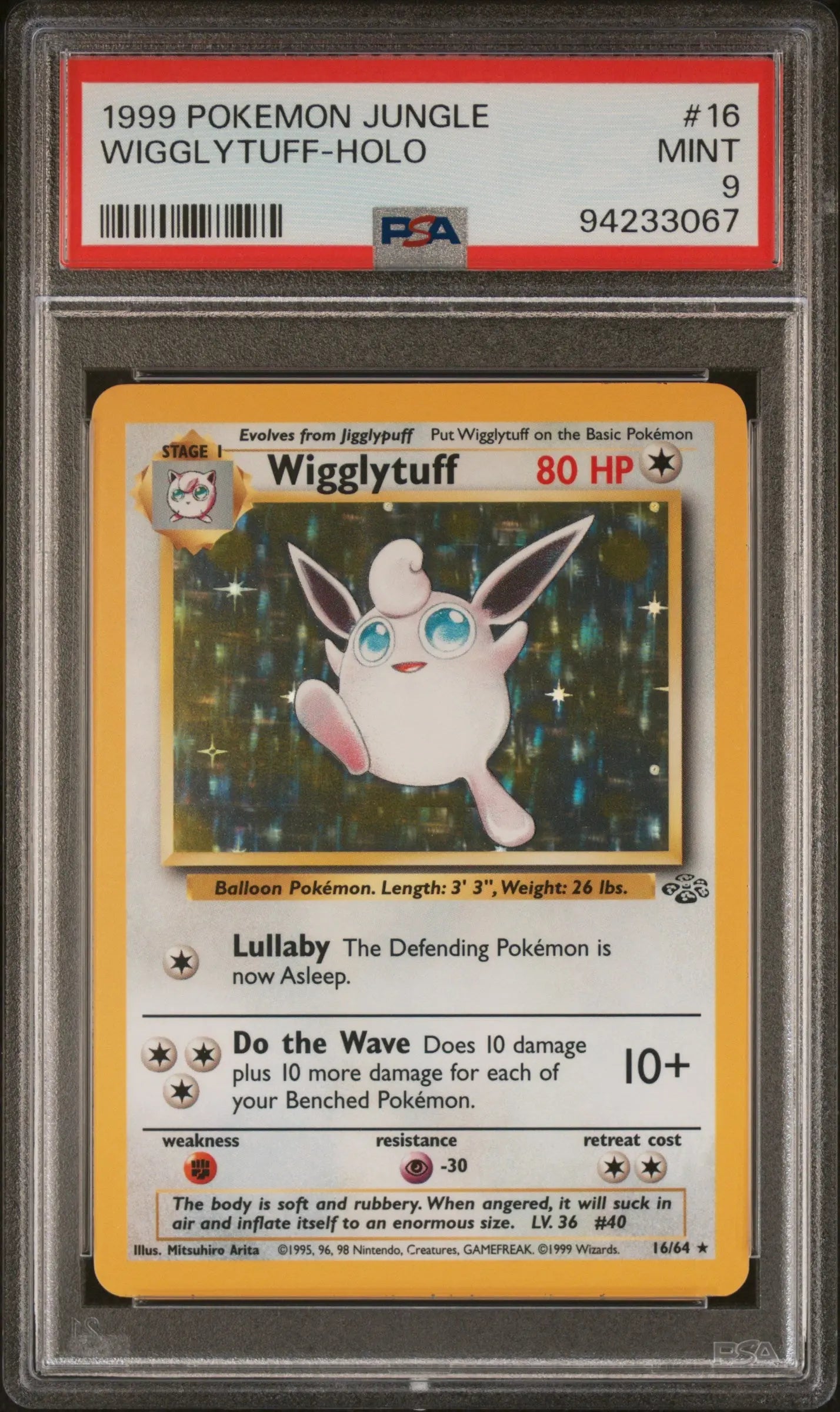 1999 Pokemon Jungle Wigglytuff Holo 16/64 PSA 9 