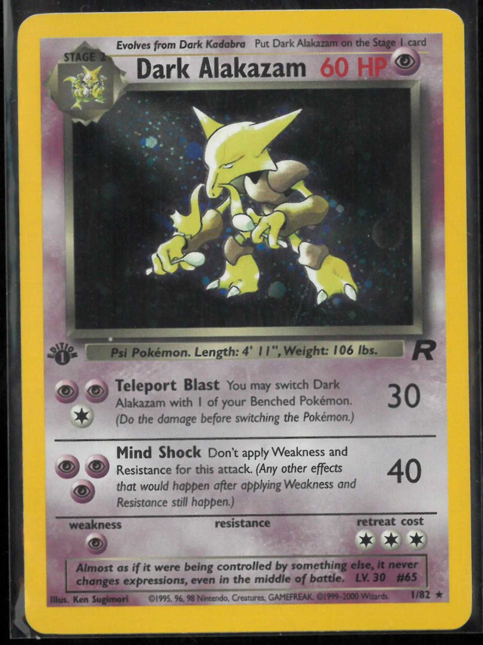 1999 Pokemon Team Rocket 1st Edition Holofoil Dark Alakazam 1 