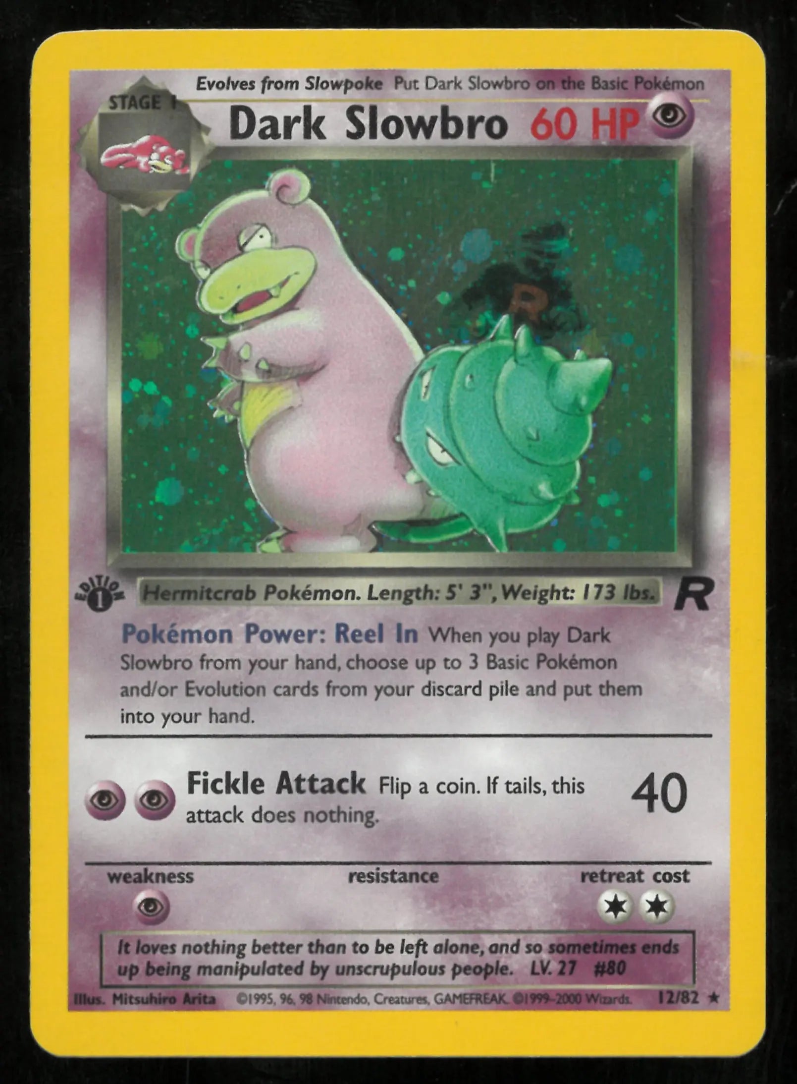 1999 Pokemon Team Rocket 1st Edition Holofoil Dark Slowbro 12 