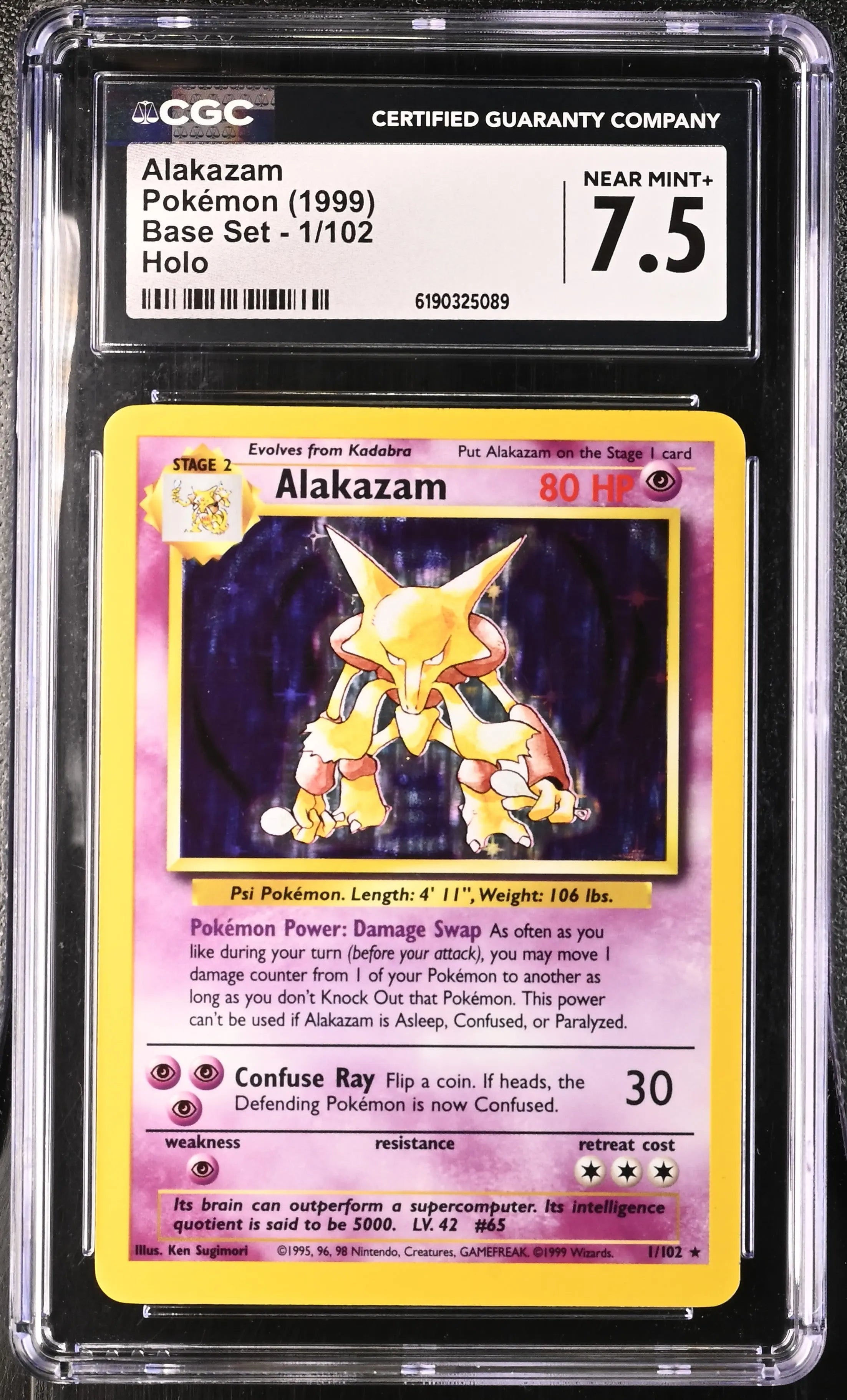 1999 Pomeon Base Set Alakazam Holo 1/102 CGC 7.5 