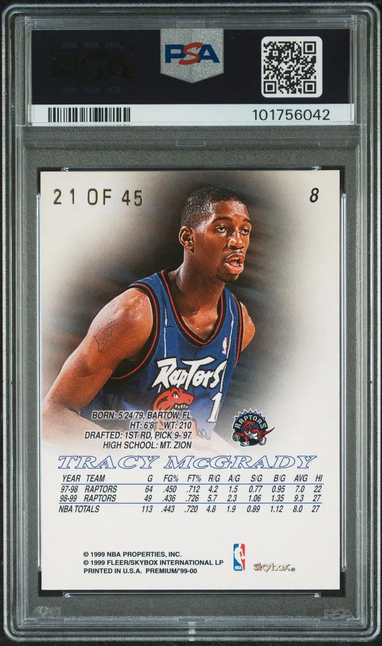 1999 SkyBox Premium NBA Basketball Tracy McGrady Star Rubies /45 PSA 8 
