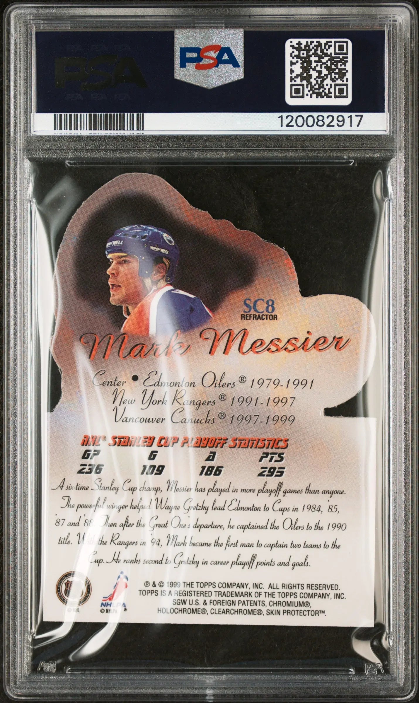 1999 Topps Stanley Cup Heroes Mark Messier #SC8 Refractor PSA 7 