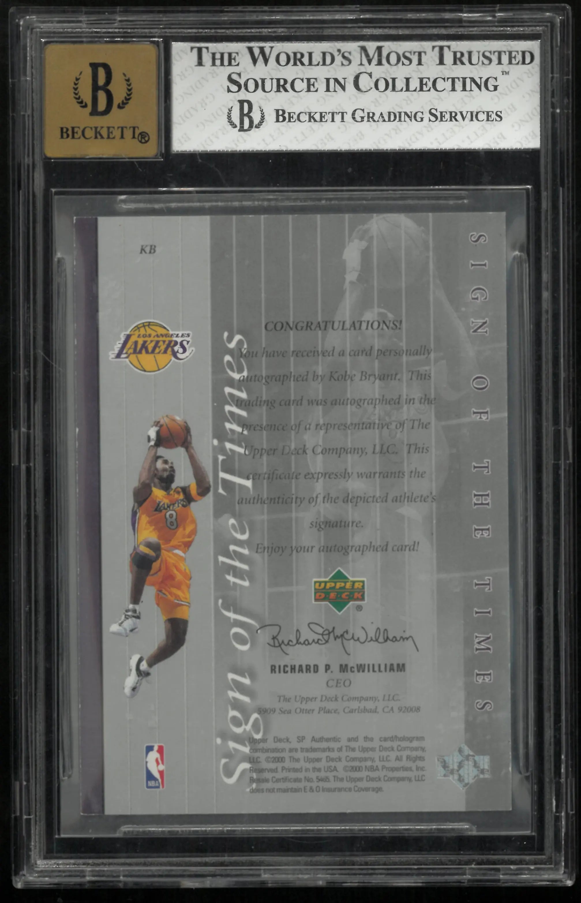 1999 UD SP Authentic Sign of the Times Auto Kobe Bryant BGS 8 Auto 10 