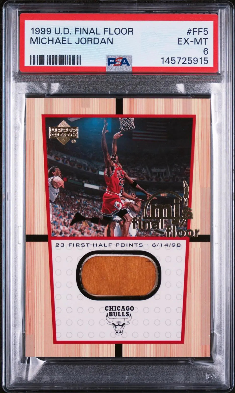 1999 Upper Deck Basketball mj's final floor Patch Michael Jordan PSA 6 
