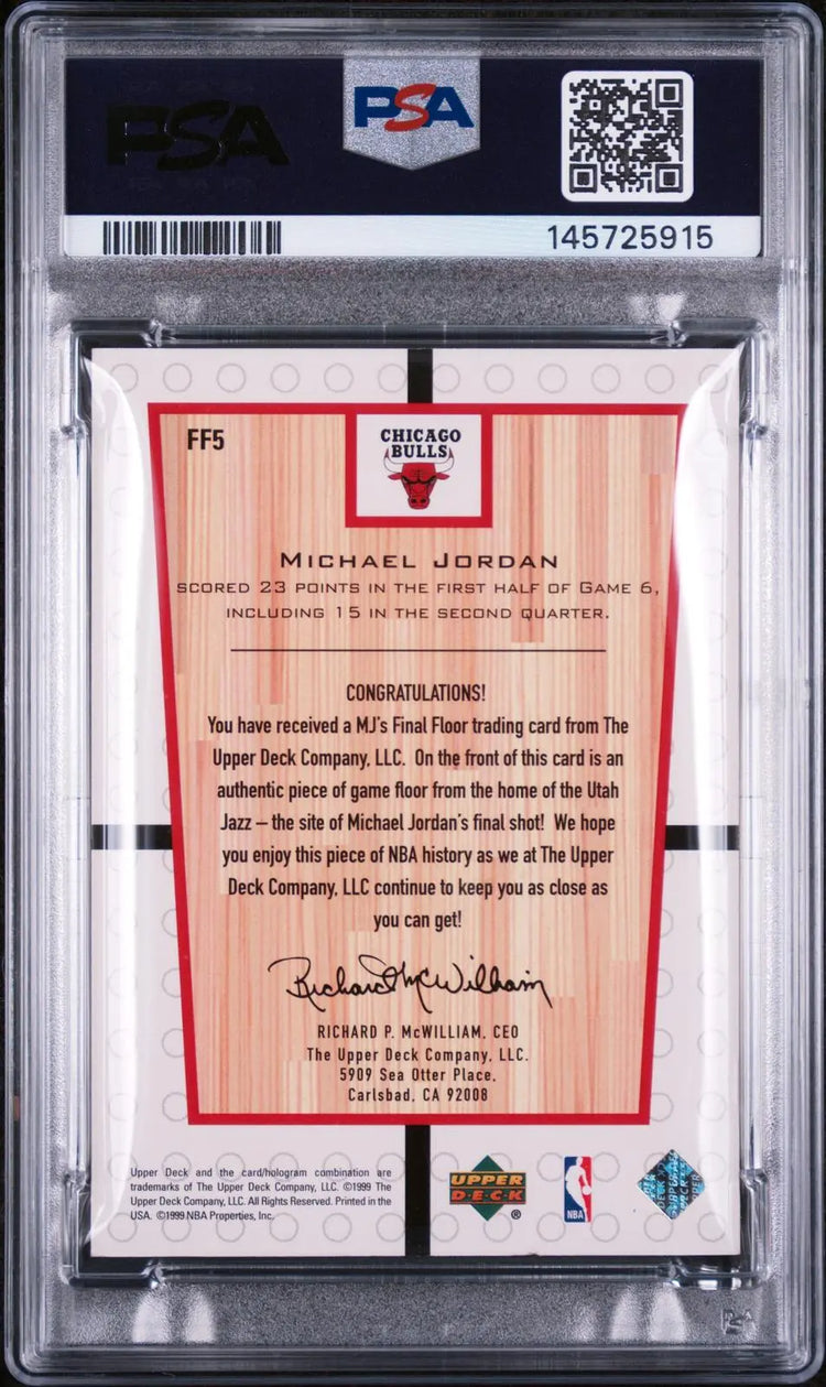 1999 Upper Deck Basketball mj's final floor Patch Michael Jordan PSA 6 