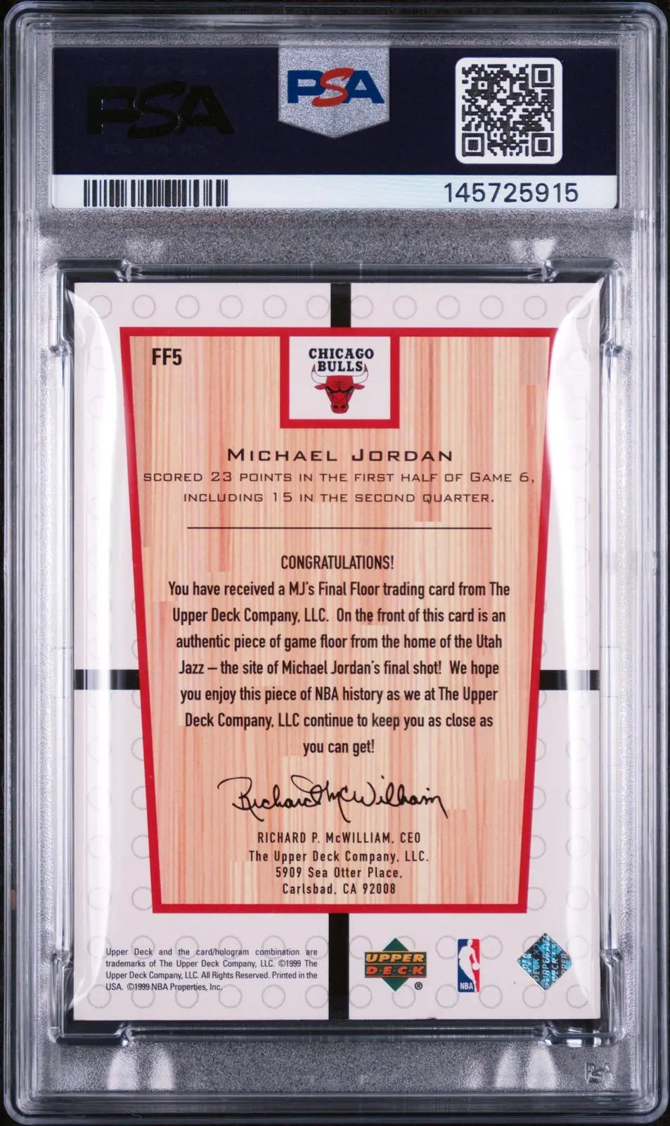 1999 Upper Deck Basketball mj's final floor Patch Michael Jordan PSA 6 