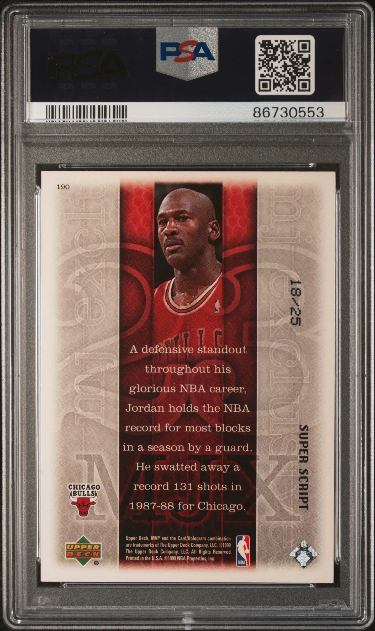 1999 Upper Deck MVP Basketball Michael Jordan #190 Super Script PSA 10 