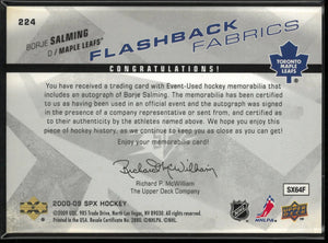 2000-09 Upper Deck SPX Flashback Fabrics Autograph Borje Salming Auto Patch 